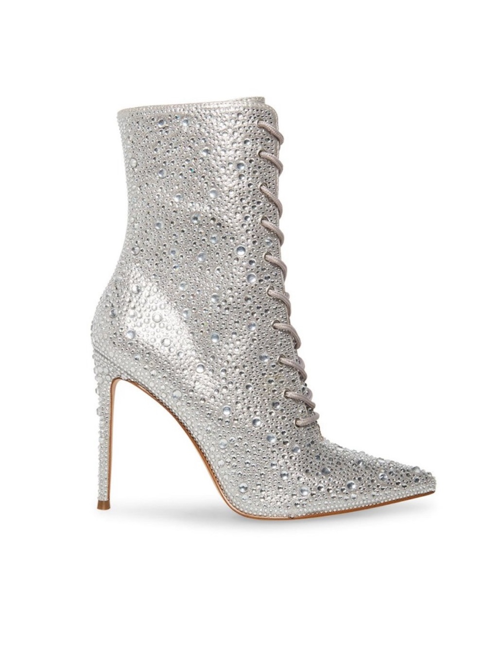 Steve Madden Valency Silver Crystal Lace-Up Stiletto Ankle Boot Size 9 - Picture 3 of 16